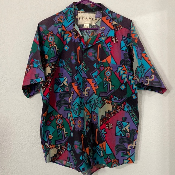Other - Vtg 90s Geometric Print Frank Button Down Shirt M